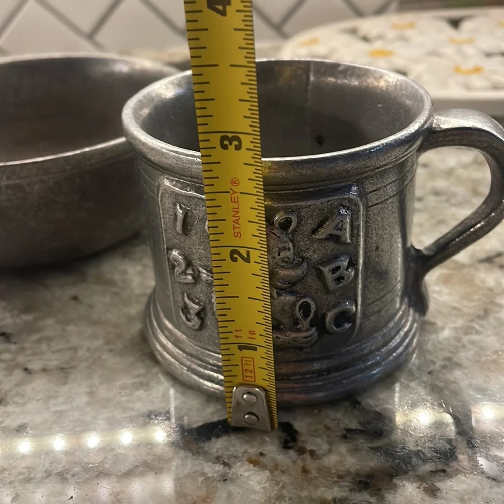 Vintage Carson Pewter Kids Bowl and Mug‎ with Bears